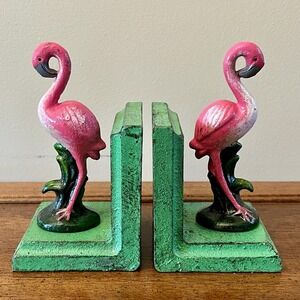 Pink Flamingos - Cast Iron - Book Ends - Tropical -Set Includes 2 Book Ends